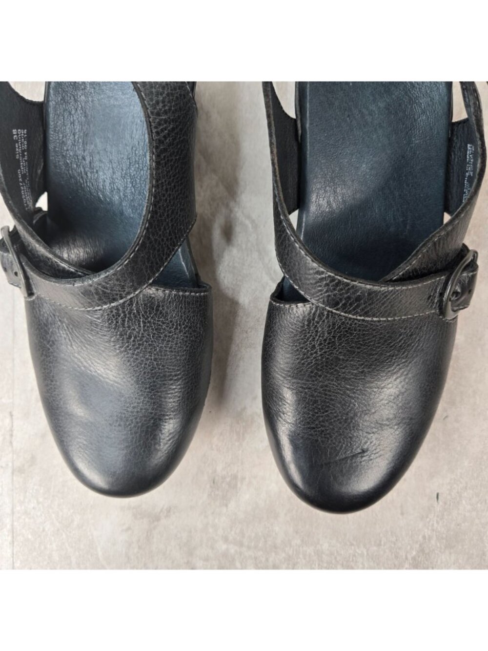 Dansko Platform Clogs 38 Black Leather Slingback Comfort Chunky Wedge Work Shoe - Picture 3 of 12